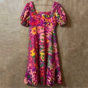 Anthropologie NWT Roopa Pemmaraju Abstract Floral Midi Dress Square Neck Size XS